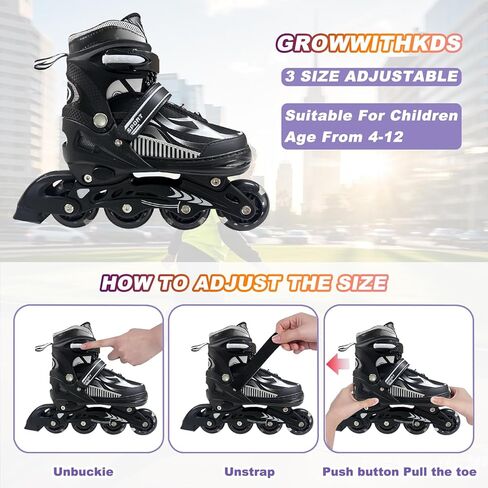 Adjustable Inline Skates for Kids and Teens Ages 4-16, All 8 Wheels of Inline Roller Skates Light Up, Safe and Fun Illuminating for Outdoor Indoor Sports in Saudi Arabia