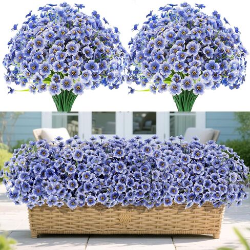 20 Bundles Artificial Flowers for Outdoors Decorations, Fake Flowers Faux Plants Silk Colorful Daisy Eucalyptus Flowers Realistic UV Resistant for Garden Patio Porch Box Home Decor, White in Saudi Arabia