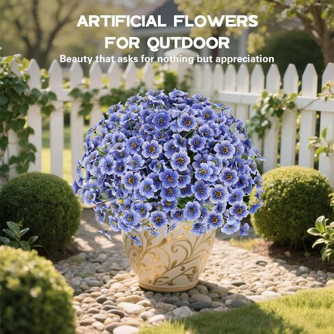 20 Bundles Artificial Flowers for Outdoors Decorations, Fake Flowers Faux Plants Silk Colorful Daisy Eucalyptus Flowers Realistic UV Resistant for Garden Patio Porch Box Home Decor, White in Saudi Arabia