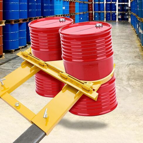 Drum Grabber 1500lbs Capacity Single Fork Mounted Drum Gripper, Hinged Folding Arm Design for 55 Gallon Drums up to 22.4" Diameter, Yellow in Saudi Arabia