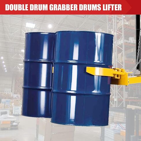 Drum Grabber 1500lbs Capacity Single Fork Mounted Drum Gripper, Hinged Folding Arm Design for 55 Gallon Drums up to 22.4" Diameter, Yellow in Saudi Arabia