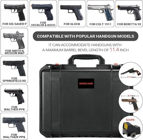 Hard Gun Case for 4 Handgun Pistols - Holds 4 Pistol Case & 24 Magazines, Pre-cut TSA Approved Multi Pistol Waterproof Carrying Case, Waterproof Storage Box for Beretta, for Smith & Wesson, for Glock in Kuwait