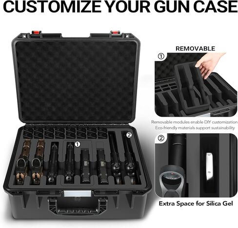 Hard Gun Case for 4 Handgun Pistols - Holds 4 Pistol Case & 24 Magazines, Pre-cut TSA Approved Multi Pistol Waterproof Carrying Case, Waterproof Storage Box for Beretta, for Smith & Wesson, for Glock in Kuwait