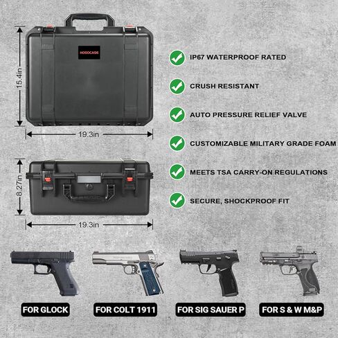 Hard Gun Case for 4 Handgun Pistols - Holds 4 Pistol Case & 24 Magazines, Pre-cut TSA Approved Multi Pistol Waterproof Carrying Case, Waterproof Storage Box for Beretta, for Smith & Wesson, for Glock in Kuwait