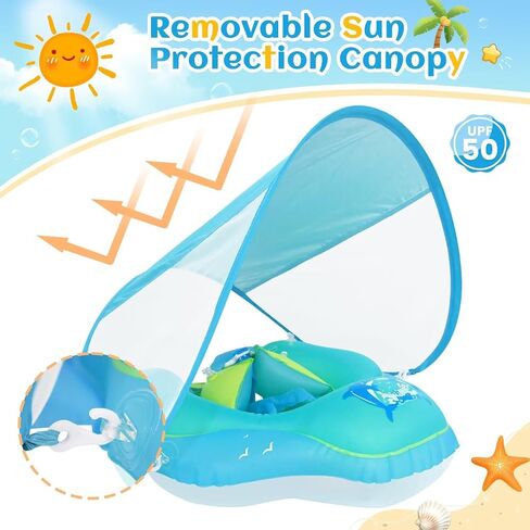 بركة الأطفال ، تعويم ، Meegoo Baby Swim Float مع مظلة قابلة للإزالة وحماية upf50+ ، حمام سباحة قابلة للنفخ للرضع يطفو على الأطفال الذين تتراوح أعمارهم بين 3-36 أشهر ، ومدرب السباحة in Kuwait