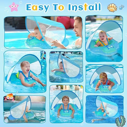 بركة الأطفال ، تعويم ، Meegoo Baby Swim Float مع مظلة قابلة للإزالة وحماية upf50+ ، حمام سباحة قابلة للنفخ للرضع يطفو على الأطفال الذين تتراوح أعمارهم بين 3-36 أشهر ، ومدرب السباحة in Kuwait