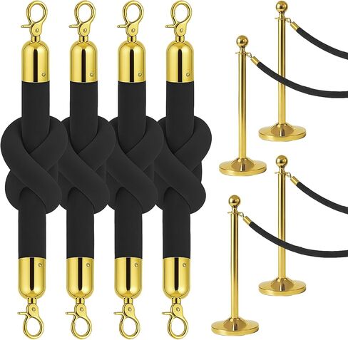 4pcs White Velvet Rope 5ft - حبال مخملية ناعمة مع نهايات Silver Snap Stanchion in Kuwait