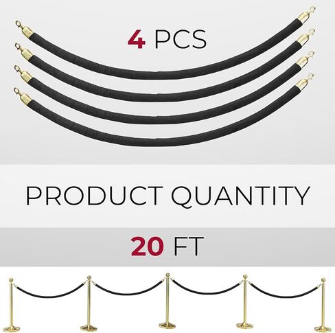 4pcs White Velvet Rope 5ft - حبال مخملية ناعمة مع نهايات Silver Snap Stanchion in Kuwait