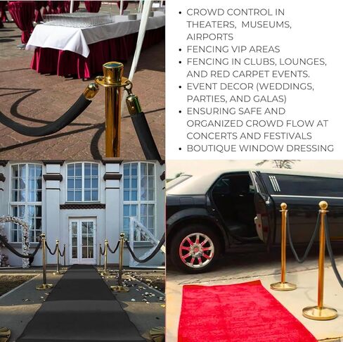 4pcs White Velvet Rope 5ft - حبال مخملية ناعمة مع نهايات Silver Snap Stanchion in Kuwait