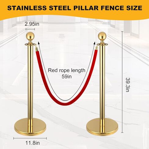 4Pack Stainless Steel Stanchion Post Queue w/ 2 PCS 5 ft Red Velvet Rope, Red Carpet Ropes and Poles, Gold Stanchion and Velvet Ropes Safety Crowd Control Barriers Set for Party Supplies in Kuwait