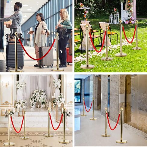 4Pack Stainless Steel Stanchion Post Queue w/ 2 PCS 5 ft Red Velvet Rope, Red Carpet Ropes and Poles, Gold Stanchion and Velvet Ropes Safety Crowd Control Barriers Set for Party Supplies in Kuwait