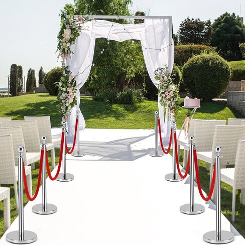 4 PCS Stainless Steel Stanchion Post,5Ft Red Velvet Rope, Hollow Base and Velvet Ropes Safety Barriers Set, Poles Crowd Control Barriers for Red Carpet Themed Decoration in Kuwait