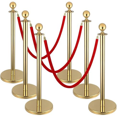 4Pack Stainless Steel Stanchion Post Queue w/ 2 PCS 5 ft Red Velvet Rope, Red Carpet Ropes and Poles, Gold Stanchion and Velvet Ropes Safety Crowd Control Barriers Set for Party Supplies in Kuwait