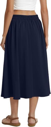 DouBCQ Midi Skirt for Women Summer Pleated A Line High Waisted Flared Skirts with Pockets in Saudi Arabia