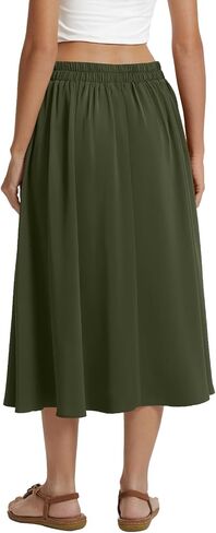 DouBCQ Midi Skirt for Women Summer Pleated A Line High Waisted Flared Skirts with Pockets in Saudi Arabia