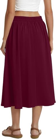 DouBCQ Midi Skirt for Women Summer Pleated A Line High Waisted Flared Skirts with Pockets in Saudi Arabia