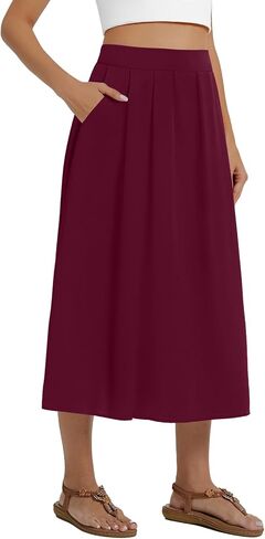 DouBCQ Midi Skirt for Women Summer Pleated A Line High Waisted Flared Skirts with Pockets in Saudi Arabia