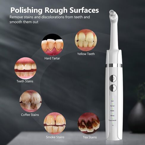 Tooth Polisher, Rechargeable Dental Polisher with 3 Tooth Polish Paste & 5 Brush Heads, Tooth Whitening Kit for Teeth Cleaning, LED Light, 5 Speed Modes, Black (Adult Size, Black) in Saudi Arabia