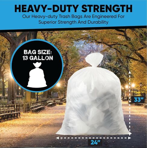 Clear 13 Gallon Trash Bags – Bulk 1000 Count – Tall Kitchen Garbage Bags – 13 Gal Unscented Plastic Can Liners for Bathroom, Office, Janitorial, Commercial, Industrial, Municipal – Drawstring-Free in Kuwait