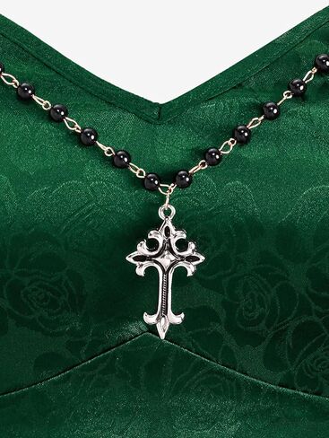 Rosegal Womens Plus Size Victorian Gothic Jacquard Grommets Buckle Cross Layered Sleeveless Midi Dress in Kuwait