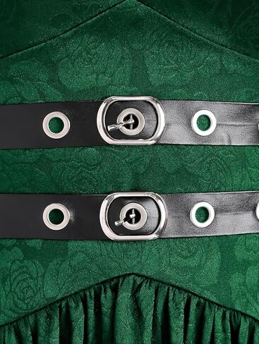 Rosegal Womens Plus Size Victorian Gothic Jacquard Grommets Buckle Cross Layered Sleeveless Midi Dress in Kuwait