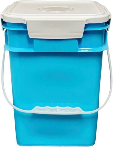 House Naturals 4 Gallon Square Food Grade Bucket Pail with Plastic Handles and Lid (Pack of 3) Made in USA containers (Aqua-White lids) in Kuwait