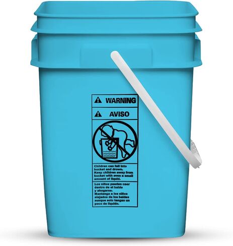 House Naturals 4 Gallon Square Food Grade Bucket Pail with Plastic Handles and Lid (Pack of 3) Made in USA containers (Aqua-White lids) in Kuwait