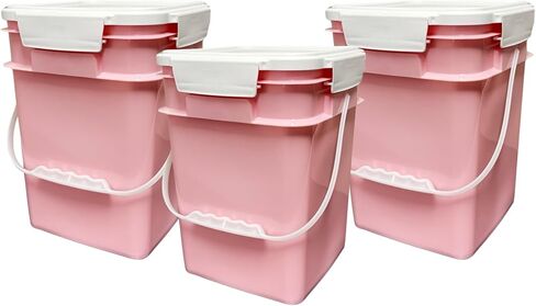 House Naturals 4 Gallon Square Food Grade Bucket Pail with Plastic Handles and Lid (Pack of 3) Made in USA containers (Aqua-White lids) in Kuwait