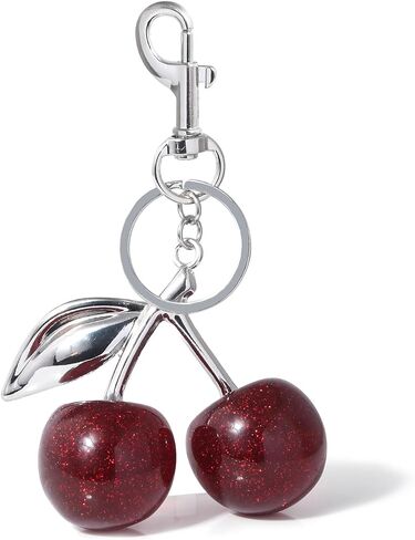 SONGCHANGJEWELRY Golden Cherry Keychain Charm Pendant - Hanging Cherry Decoration - Made of Resin Alloy Material - Cute Pendant with Unique Charm in Saudi Arabia