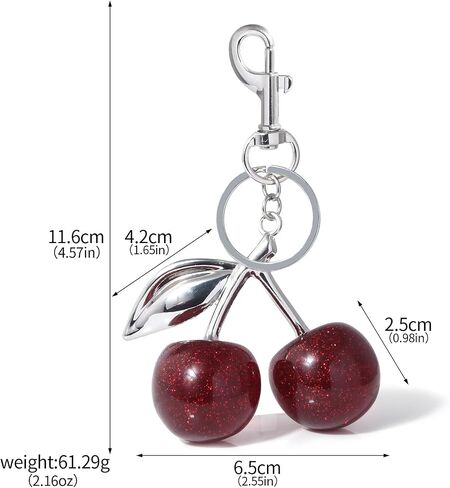 SONGCHANGJEWELRY Golden Cherry Keychain Charm Pendant - Hanging Cherry Decoration - Made of Resin Alloy Material - Cute Pendant with Unique Charm in Saudi Arabia