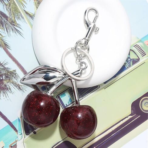 SONGCHANGJEWELRY Golden Cherry Keychain Charm Pendant - Hanging Cherry Decoration - Made of Resin Alloy Material - Cute Pendant with Unique Charm in Saudi Arabia