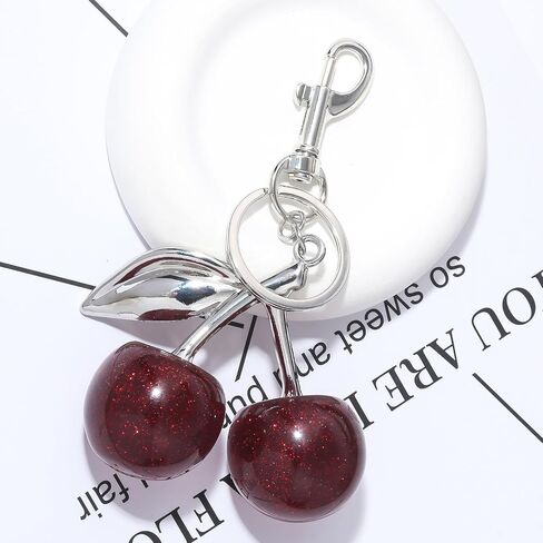 SONGCHANGJEWELRY Golden Cherry Keychain Charm Pendant - Hanging Cherry Decoration - Made of Resin Alloy Material - Cute Pendant with Unique Charm in Saudi Arabia