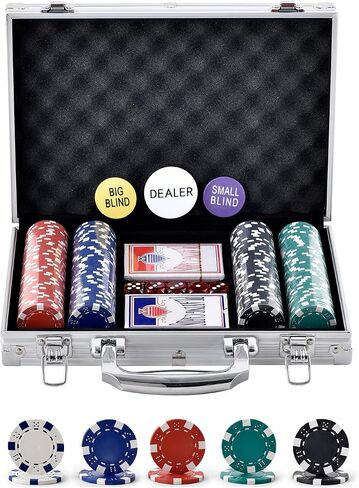 VEVOR Poker Chip Set, 200-Piece Poker Set, Complete Poker Playing Game Set with Aluminum Carrying Case, 11.5 Gram Casino Chips, Cards, Buttons and Dices, for Texas Hold'em, Blackjack, Gambling in Saudi Arabia