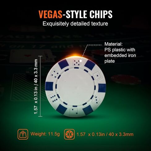 VEVOR Poker Chip Set, 200-Piece Poker Set, Complete Poker Playing Game Set with Aluminum Carrying Case, 11.5 Gram Casino Chips, Cards, Buttons and Dices, for Texas Hold'em, Blackjack, Gambling in Saudi Arabia