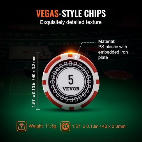 VEVOR Poker Chip Set, 200-Piece Poker Set, Complete Poker Playing Game Set with Aluminum Carrying Case, 11.5 Gram Casino Chips, Cards, Buttons and Dices, for Texas Hold'em, Blackjack, Gambling in Saudi Arabia