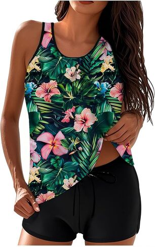Tankini Swimsuits for Women Plus Size Modest Two Piece Bathing Suit Blouson Swim Tank Top & Boyshorts Swimwear in Saudi Arabia