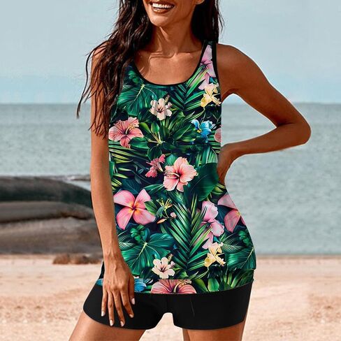 Tankini Swimsuits for Women Plus Size Modest Two Piece Bathing Suit Blouson Swim Tank Top & Boyshorts Swimwear in Saudi Arabia