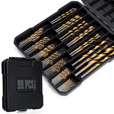 Hicarer 99 Pcs Drill Bit Set HSS Titanium Micro Drill Bits, 135° Tip High Speed Steel Twist Bit Kit for Wood, Metal, Steel, Plastic, Aluminum Alloy with Hard Storage Indexed Box (1/64''-25/64'') in Saudi Arabia