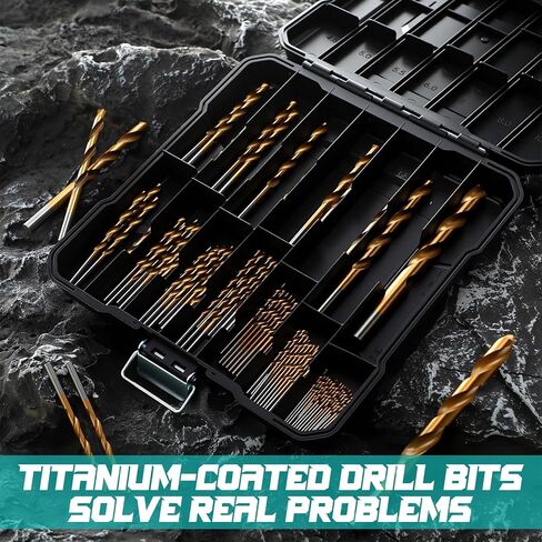 Hicarer 99 Pcs Drill Bit Set HSS Titanium Micro Drill Bits, 135° Tip High Speed Steel Twist Bit Kit for Wood, Metal, Steel, Plastic, Aluminum Alloy with Hard Storage Indexed Box (1/64''-25/64'') in Saudi Arabia