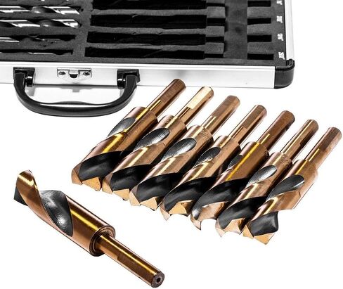 Stark USA 8 قطع عالية السرعة تدريبات الصلب (9/16 "إلى 1") من 1/16 بتات الحفر HSS 135 درجة 1/2 "معادن شانك ، الفولاذ المقاوم للصدأ ، الحديد الزهر ، مع العلبة in Kuwait