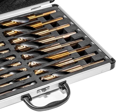 Stark USA 8 قطع عالية السرعة تدريبات الصلب (9/16 "إلى 1") من 1/16 بتات الحفر HSS 135 درجة 1/2 "معادن شانك ، الفولاذ المقاوم للصدأ ، الحديد الزهر ، مع العلبة in Kuwait
