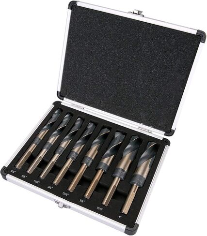 Stark USA 8 قطع عالية السرعة تدريبات الصلب (9/16 "إلى 1") من 1/16 بتات الحفر HSS 135 درجة 1/2 "معادن شانك ، الفولاذ المقاوم للصدأ ، الحديد الزهر ، مع العلبة in Kuwait