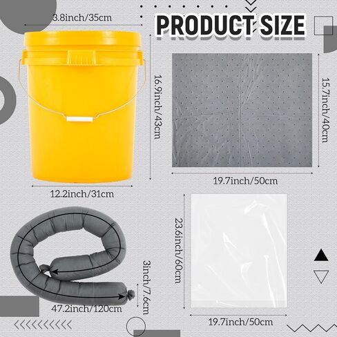 41 Pcs Universal Spill Kit Portable Complete 9-Gallon Spill Kit, Absorbs Oils Water and More, Yellow Bucket, 30 Absorbent Pads, 4 Pcs 3" x 4' Sorbent Socks, 5 Disposal Bags, PVC Gloves in Kuwait