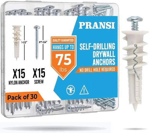 130pcs Drywall Anchors and Screws Kit – #8 x 1-1/4" Self Drilling Anchors – No Pre-Drill Required – Heavy Duty Wall Anchors for Drywall – Holds Up to 75lbs in Saudi Arabia