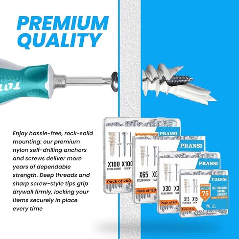 130pcs Drywall Anchors and Screws Kit – #8 x 1-1/4" Self Drilling Anchors – No Pre-Drill Required – Heavy Duty Wall Anchors for Drywall – Holds Up to 75lbs in Saudi Arabia