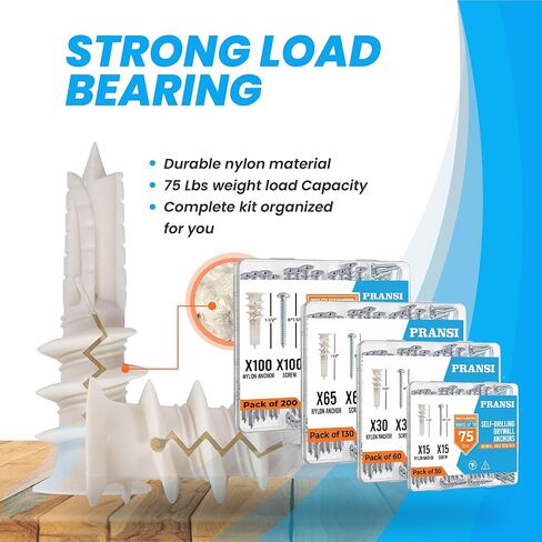 130pcs Drywall Anchors and Screws Kit – #8 x 1-1/4" Self Drilling Anchors – No Pre-Drill Required – Heavy Duty Wall Anchors for Drywall – Holds Up to 75lbs in Saudi Arabia