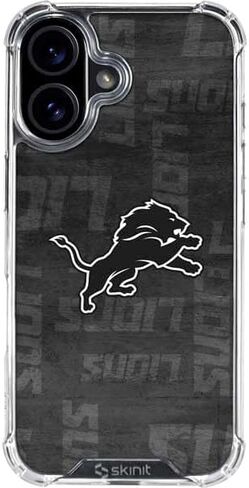 Skinit Clear Phone Case Compatible with iPhone 16 - Officially Licensed NFL Detroit Lions Black & White Design in Kuwait
