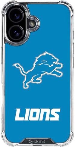 Skinit Clear Phone Case Compatible with iPhone 16 - Officially Licensed NFL Detroit Lions Black & White Design in Kuwait