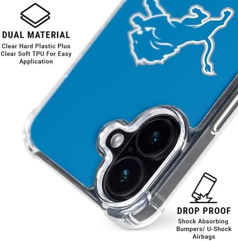 Skinit Clear Phone Case Compatible with iPhone 16 - Officially Licensed NFL Detroit Lions Black & White Design in Kuwait