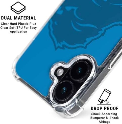 Skinit Clear Phone Case Compatible with iPhone 16 - Officially Licensed NFL Detroit Lions Black & White Design in Kuwait